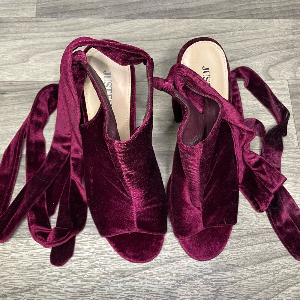 JustFab Abriana Velvet Wrap Heels - Picture 2 of 8